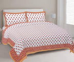 Rudra Bazaar Orange 210 TC Cotton Double King Bedsheet With 2 Pillow Covers