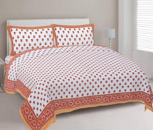 Rudra Bazaar Orange 210 TC Cotton Double King Bedsheet With 2 Pillow Covers Hover Image