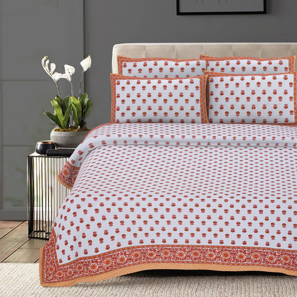 Rudra Bazaar Orange 210 TC Cotton Double King Bedsheet With 2 Pillow Covers