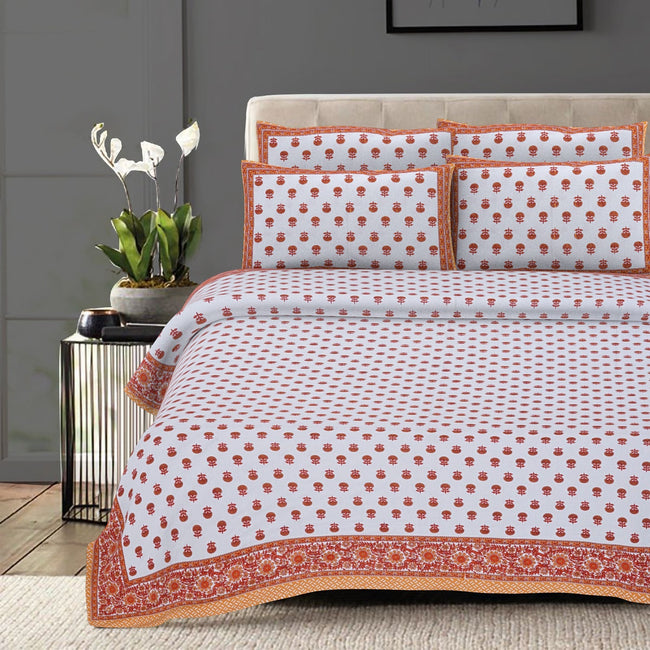 Rudra Bazaar Orange 210 TC Cotton Double King Bedsheet With 2 Pillow Covers Main Image
