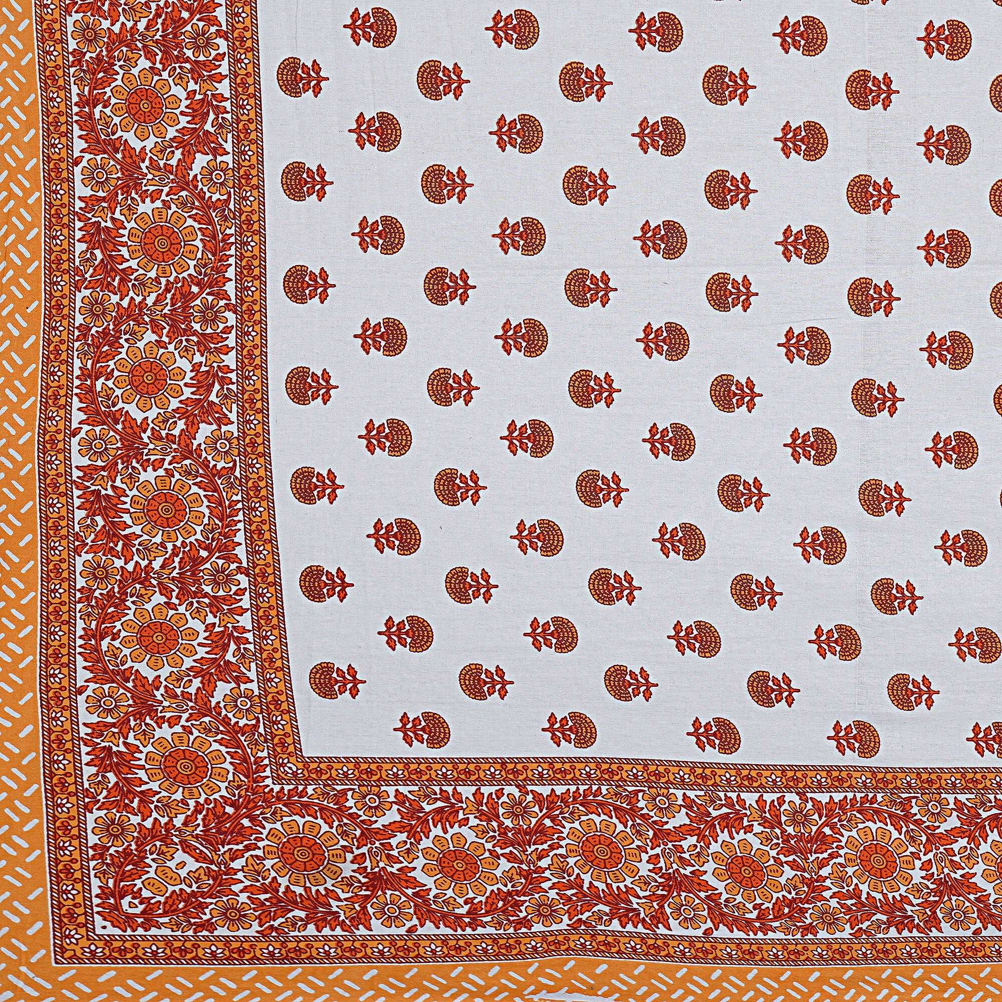 Rudra Bazaar Orange 210 TC Cotton Double King Bedsheet With 2 Pillow Covers