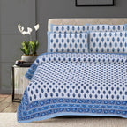 Rudra Bazaar Blue 210 TC Cotton Double King Bedsheet With 2 Pillow Covers