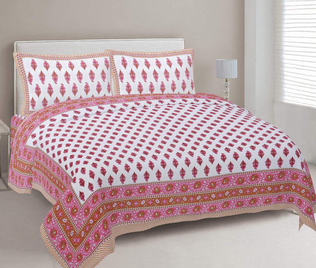 Rudra Bazaar Pink 210 TC Cotton Double King Bedsheet With 2 Pillow Covers Hover Image