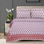 Rudra Bazaar Pink 210 TC Cotton Double King Bedsheet With 2 Pillow Covers