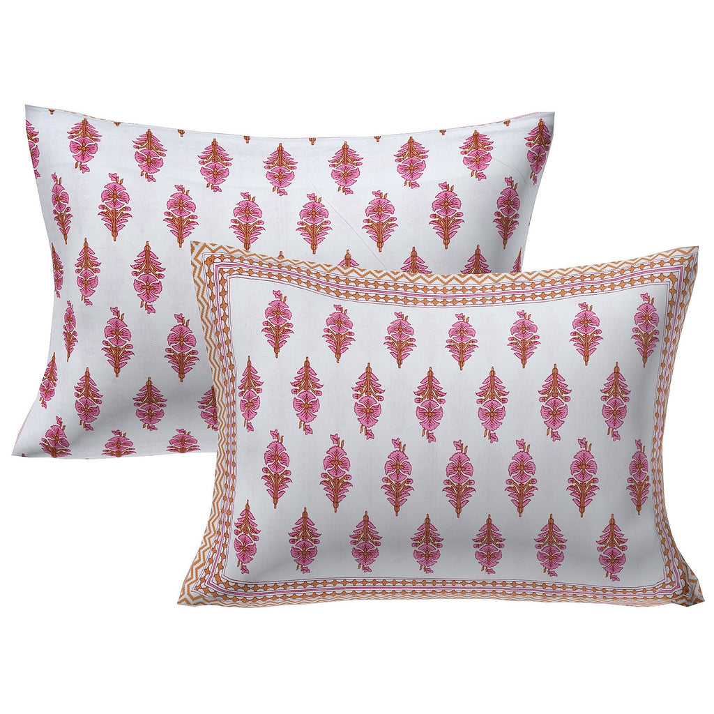 Rudra Bazaar Pink 210 TC Cotton Double King Bedsheet With 2 Pillow Covers