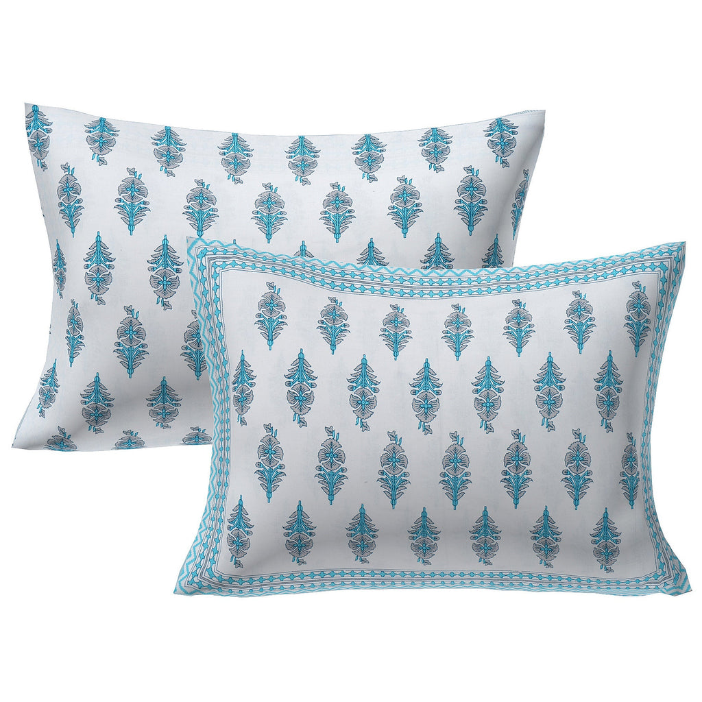 Rudra Bazaar Turquoise Blue 210 TC Cotton Double King Bedsheet With 2 Pillow Covers