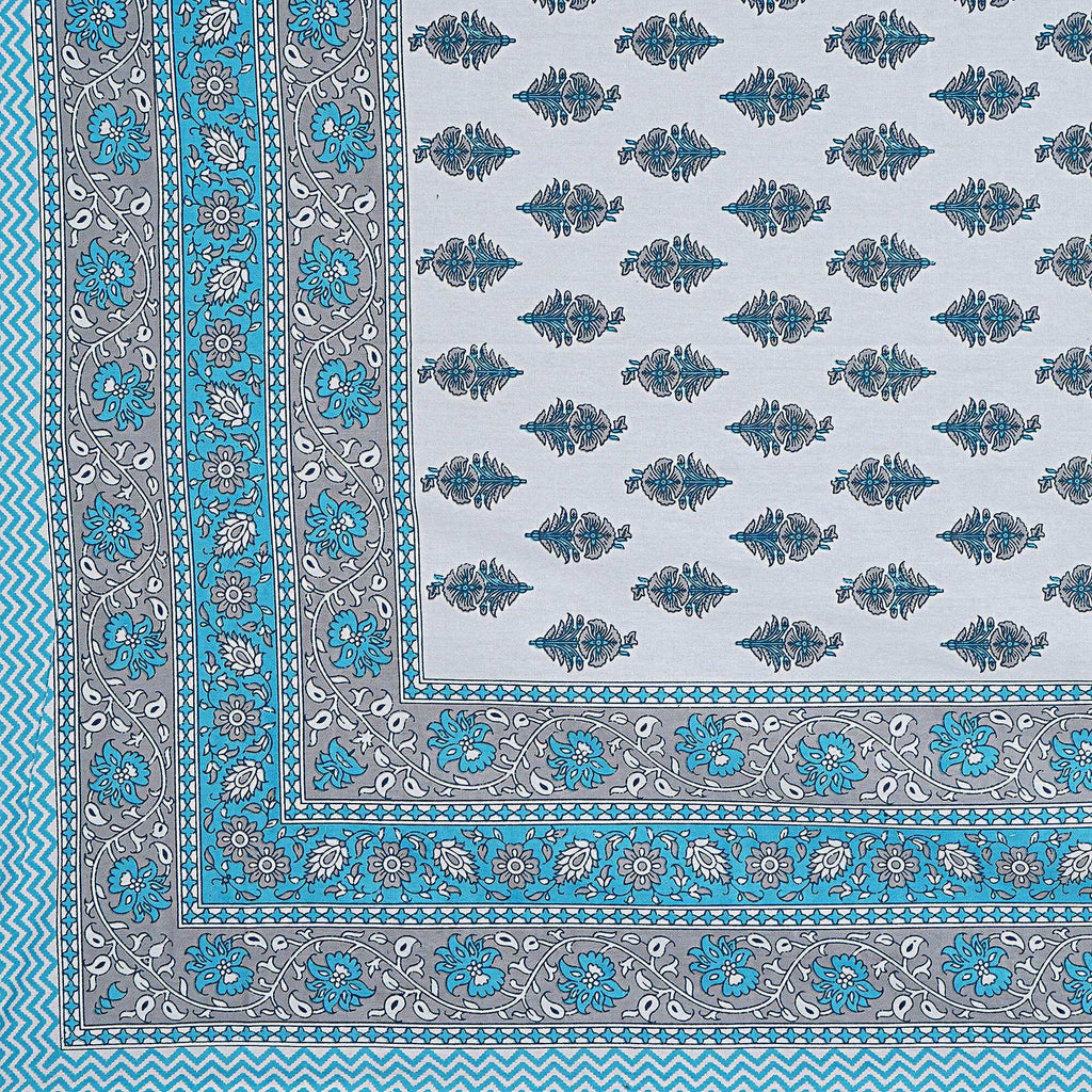 Rudra Bazaar Turquoise Blue 210 TC Cotton Double King Bedsheet With 2 Pillow Covers