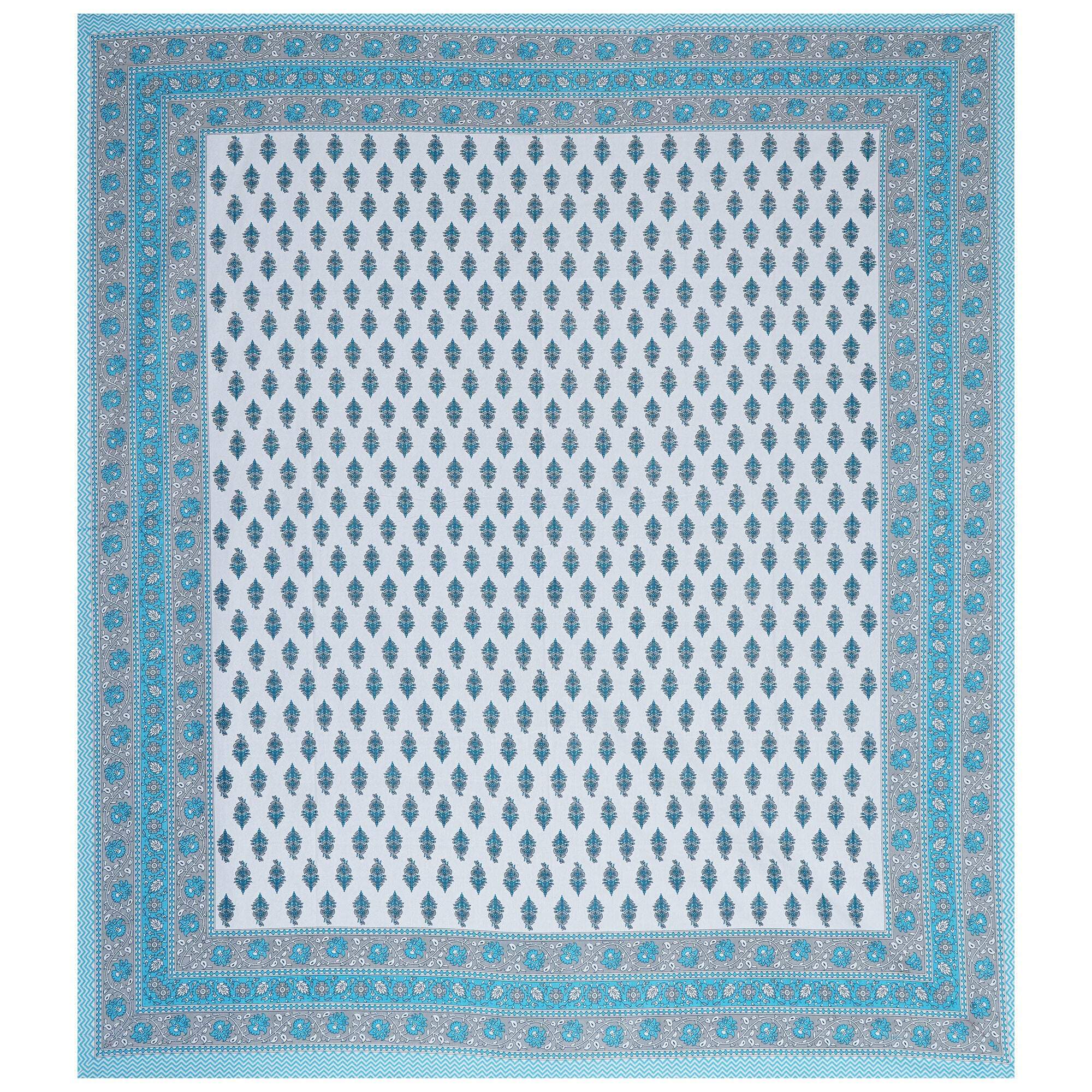 Rudra Bazaar Turquoise Blue 210 TC Cotton Double King Bedsheet With 2 Pillow Covers