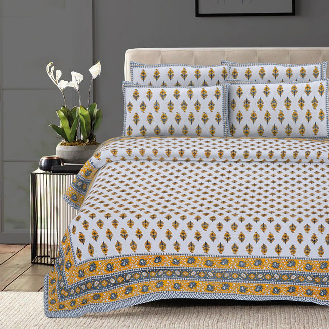 Rudra Bazaar Yellow 210 TC Cotton Double King Bedsheet With 2 Pillow Covers Main Image