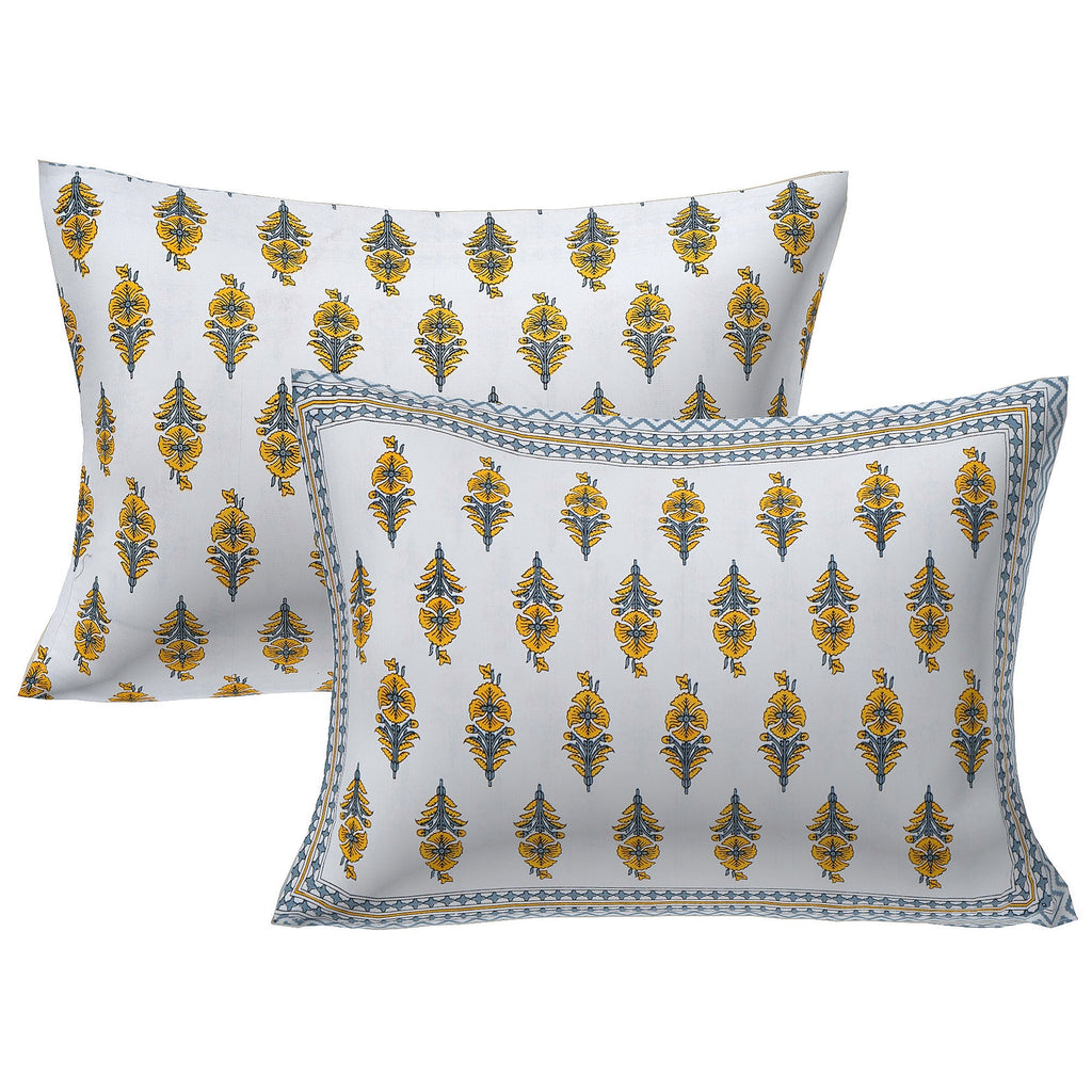 Rudra Bazaar Yellow 210 TC Cotton Double King Bedsheet With 2 Pillow Covers