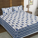 Rudra Bazaar Blue 210 TC Cotton Double King Bedsheet With 2 Pillow Covers