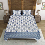 Rudra Bazaar Blue 210 TC Cotton Double King Bedsheet With 2 Pillow Covers