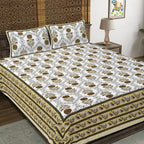 Rudra Bazaar Green 210 TC Cotton Double King Bedsheet With 2 Pillow Covers