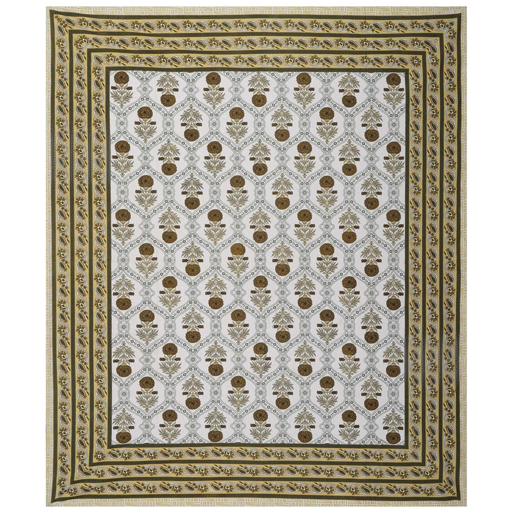 Rudra Bazaar Green 210 TC Cotton Double King Bedsheet With 2 Pillow Covers