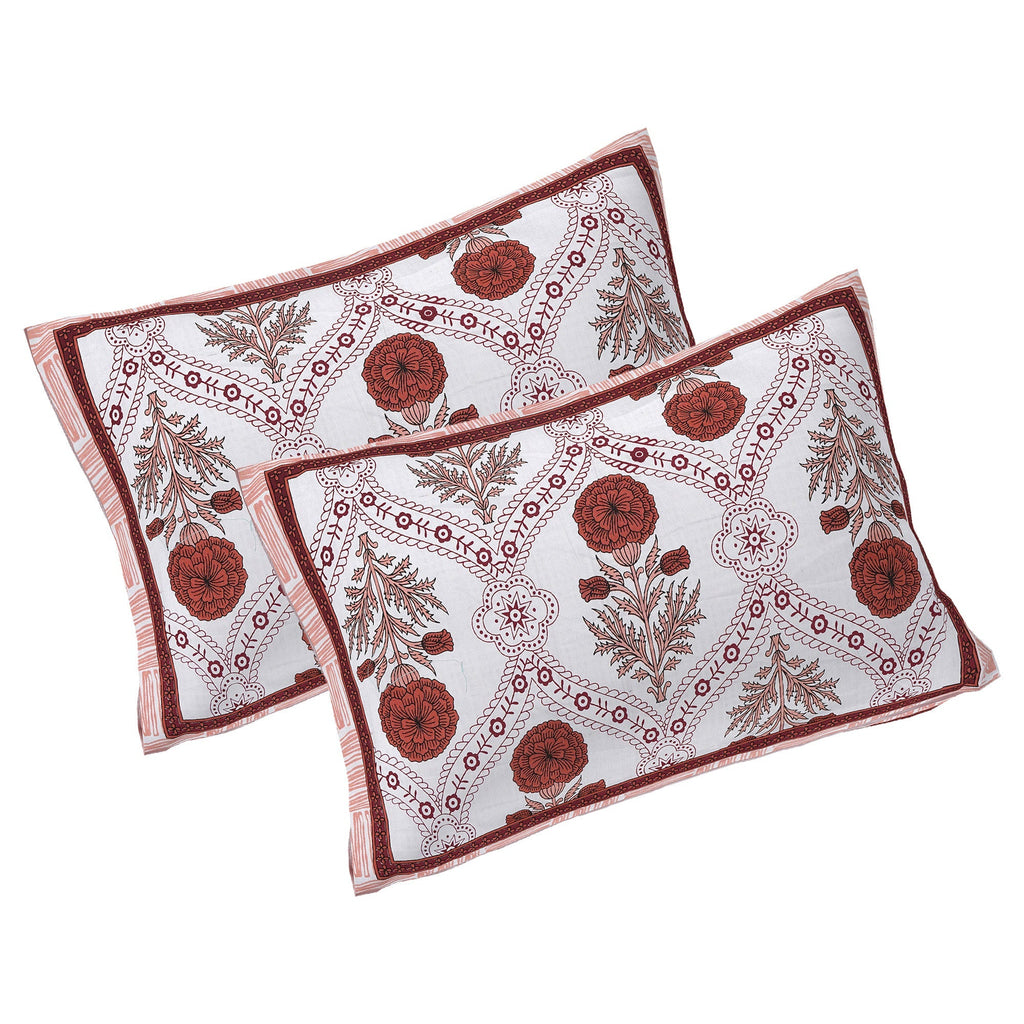 Rudra Bazaar Rust 210 TC Cotton Double King Bedsheet With 2 Pillow Covers