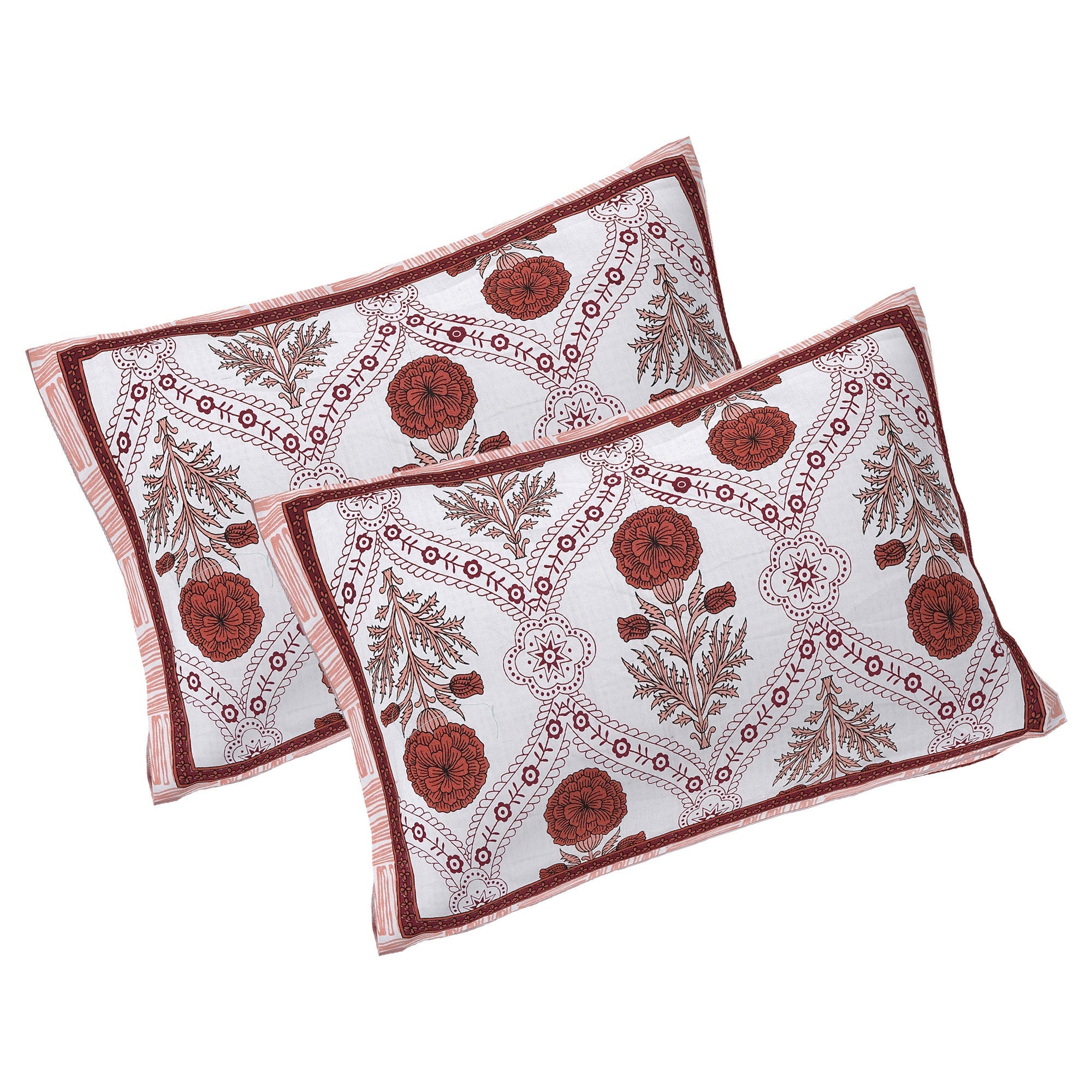 Rudra Bazaar Rust 210 TC Cotton Double King Bedsheet With 2 Pillow Covers