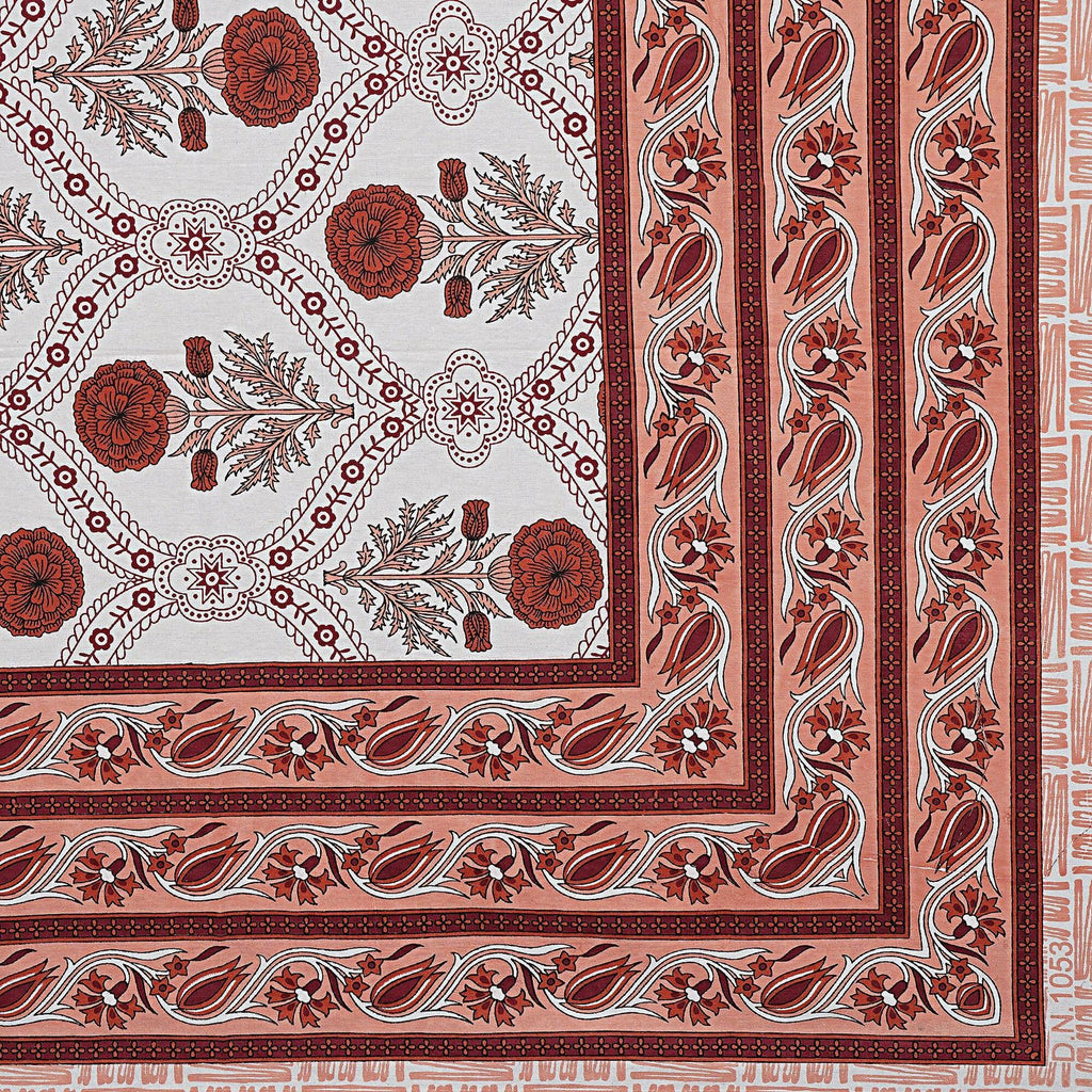 Rudra Bazaar Rust 210 TC Cotton Double King Bedsheet With 2 Pillow Covers