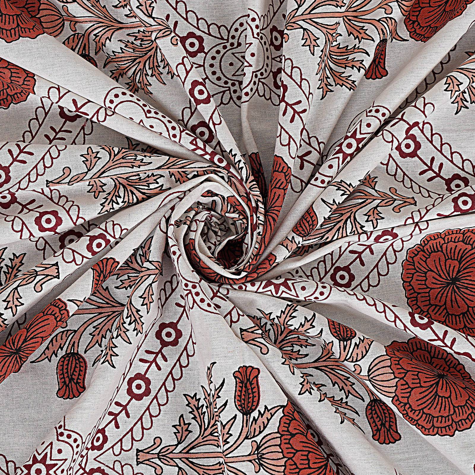 Rudra Bazaar Rust 210 TC Cotton Double King Bedsheet With 2 Pillow Covers