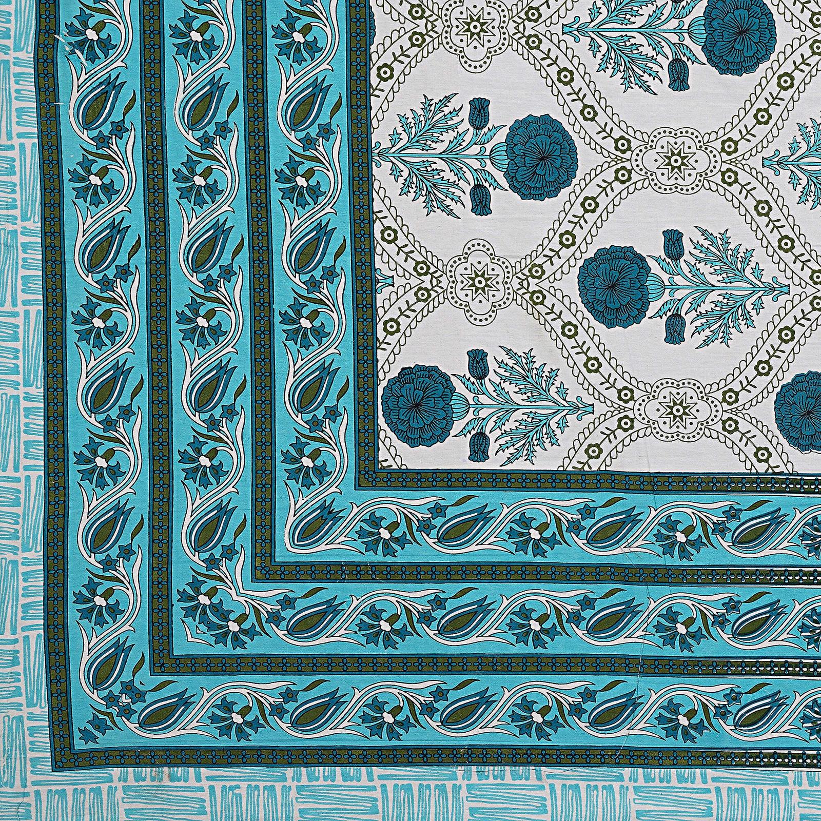 Rudra Bazaar Turquoise Blue 210 TC Cotton Double King Bedsheet With 2 Pillow Covers