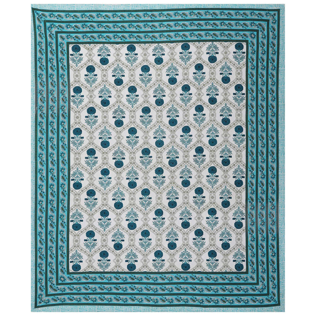 Rudra Bazaar Turquoise Blue 210 TC Cotton Double King Bedsheet With 2 Pillow Covers