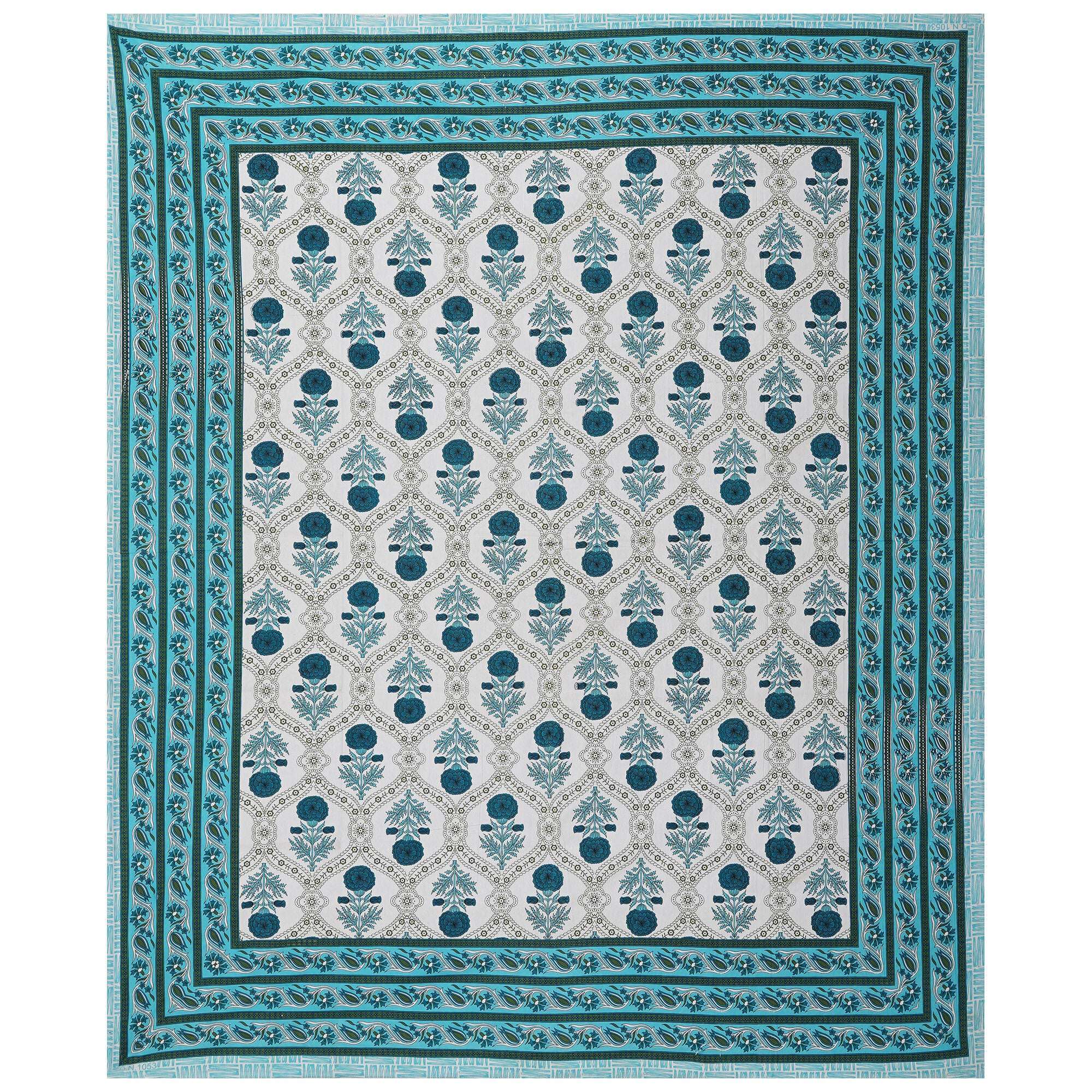 Rudra Bazaar Turquoise Blue 210 TC Cotton Double King Bedsheet With 2 Pillow Covers