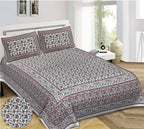 Rudra Bazaar Blue Brown 210 TC Cotton Double King Bedsheet With 2 Pillow Covers