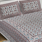 Rudra Bazaar Blue Brown 210 TC Cotton Double King Bedsheet With 2 Pillow Covers