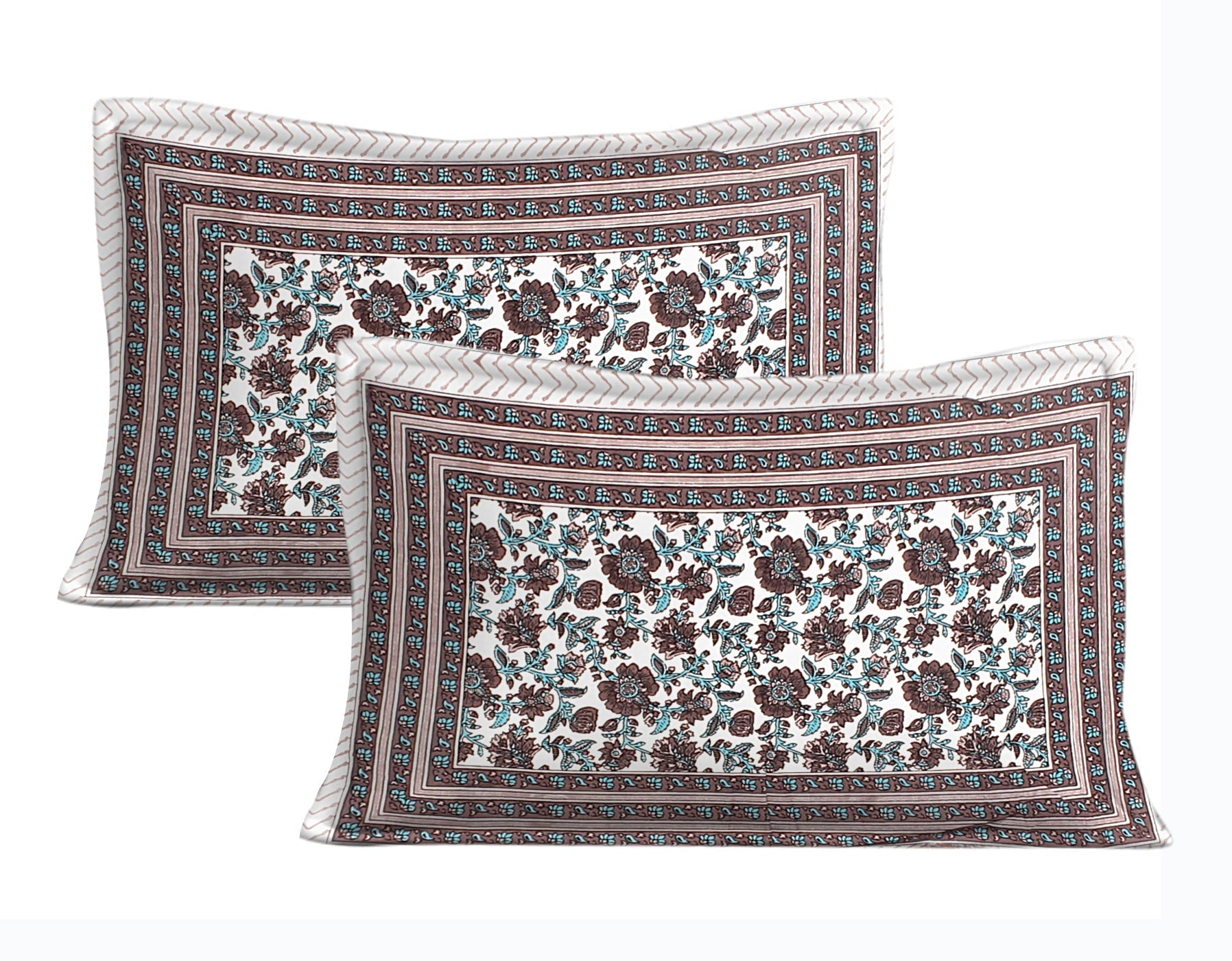 Rudra Bazaar Blue Brown 210 TC Cotton Double King Bedsheet With 2 Pillow Covers