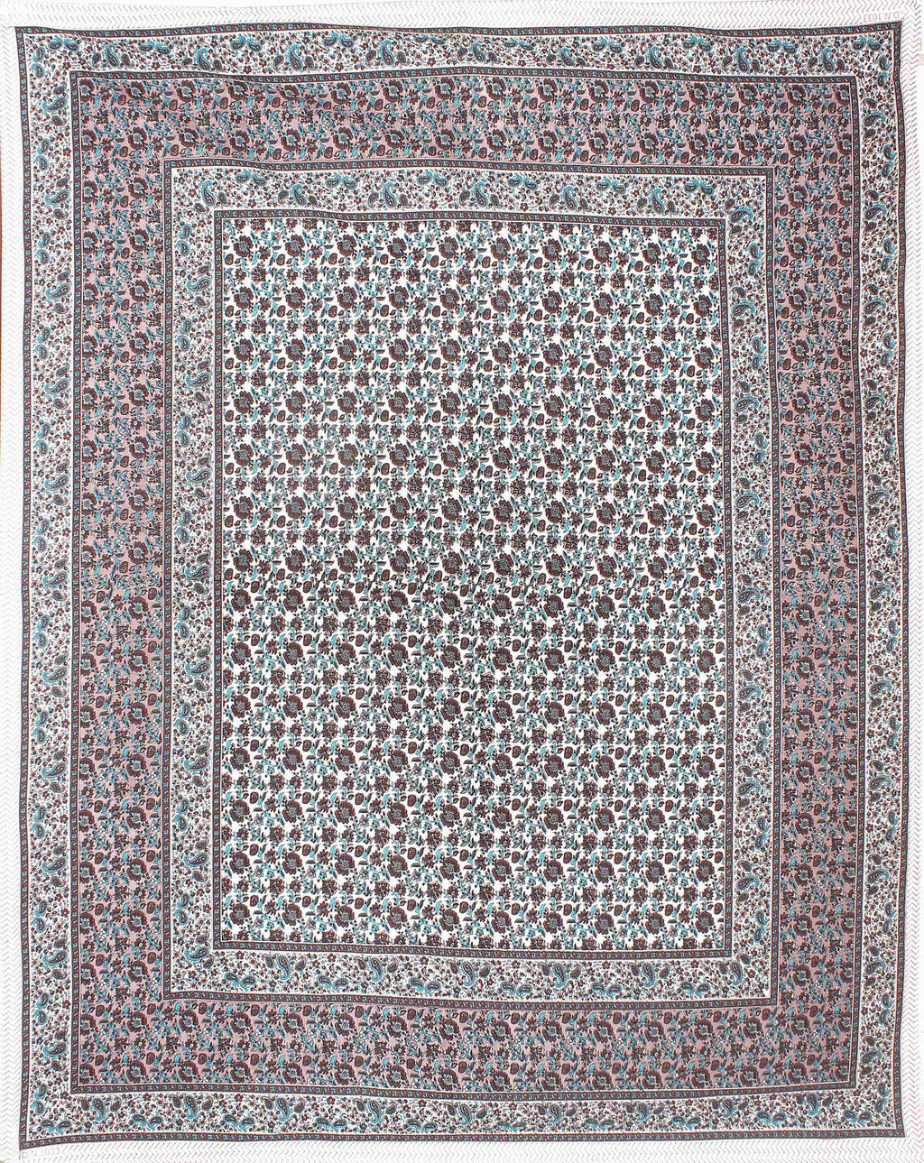 Rudra Bazaar Blue Brown 210 TC Cotton Double King Bedsheet With 2 Pillow Covers