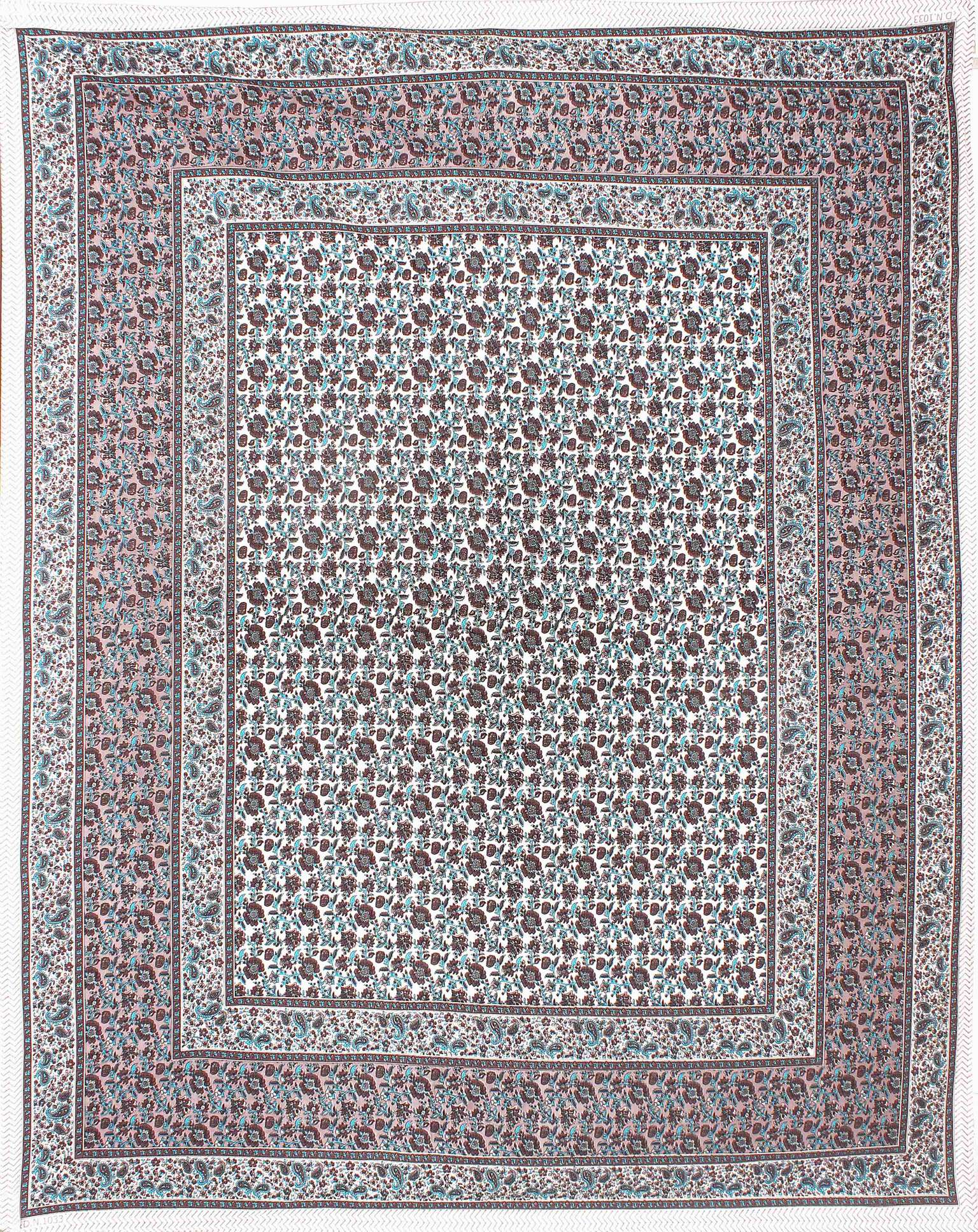 Rudra Bazaar Blue Brown 210 TC Cotton Double King Bedsheet With 2 Pillow Covers