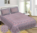 Rudra Bazaar Blue Pink 210 TC Cotton Double King Bedsheet With 2 Pillow Covers