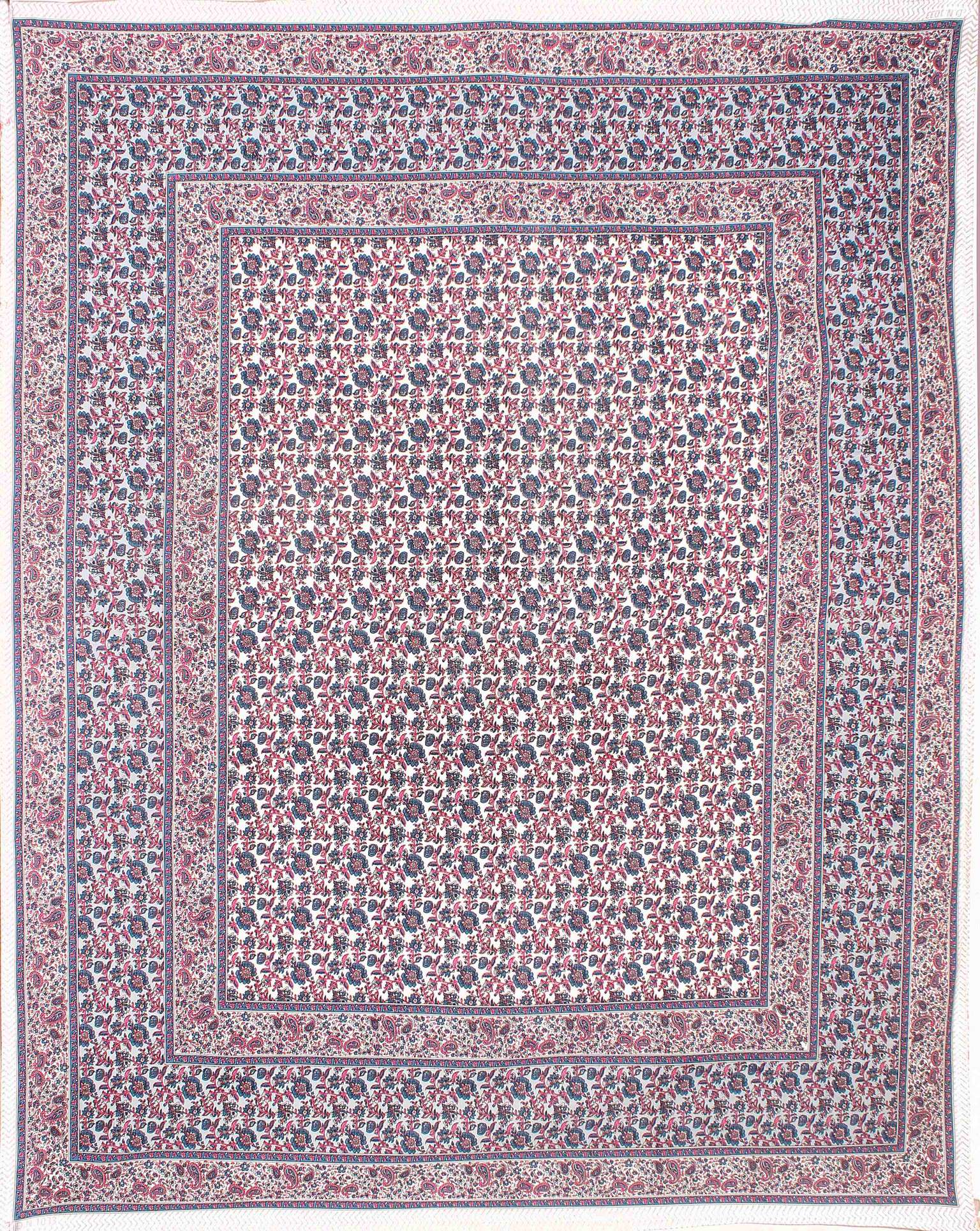 Rudra Bazaar Blue Pink 210 TC Cotton Double King Bedsheet With 2 Pillow Covers