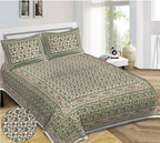Rudra Bazaar Green 210 TC Cotton Double King Bedsheet With 2 Pillow Covers