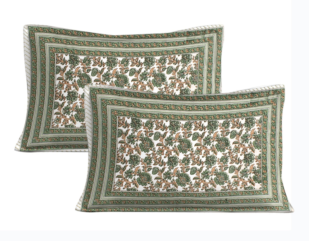 Rudra Bazaar Green 210 TC Cotton Double King Bedsheet With 2 Pillow Covers