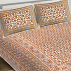 Rudra Bazaar Orange 210 TC Cotton Double King Bedsheet With 2 Pillow Covers