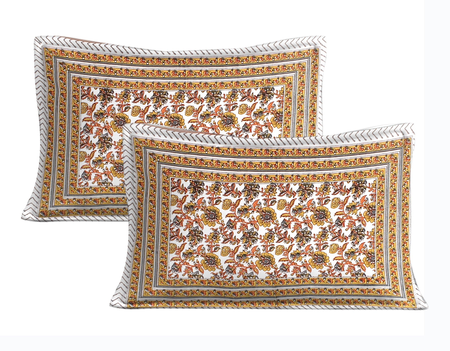 Rudra Bazaar Orange 210 TC Cotton Double King Bedsheet With 2 Pillow Covers