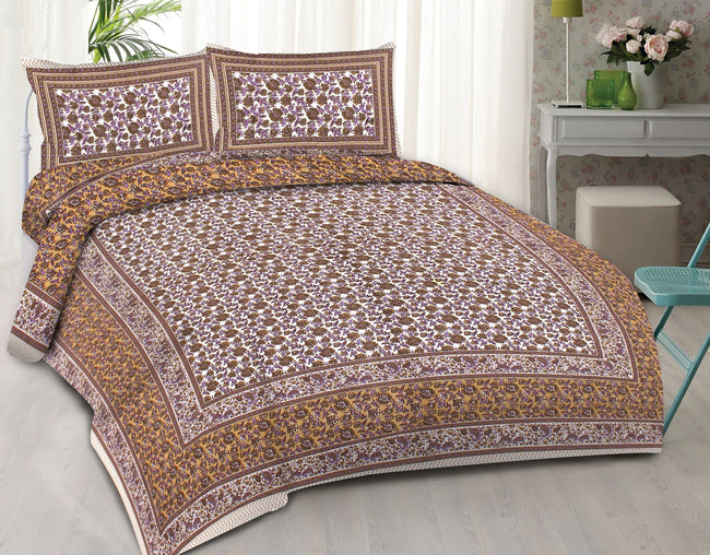 Rudra Bazaar Purple Brown 210 TC Cotton Double King Bedsheet With 2 Pillow Covers Hover Image