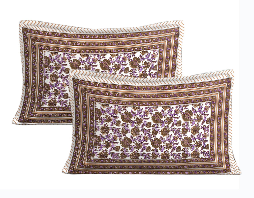 Rudra Bazaar Purple Brown 210 TC Cotton Double King Bedsheet With 2 Pillow Covers