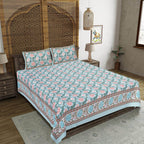Rudra Bazaar Blue 210 TC Cotton Double King Bedsheet With 2 Pillow Covers