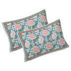 Rudra Bazaar Blue 210 TC Cotton Double King Bedsheet With 2 Pillow Covers