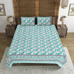 Rudra Bazaar Sea Green 210 TC Cotton Double King Bedsheet With 2 Pillow Covers