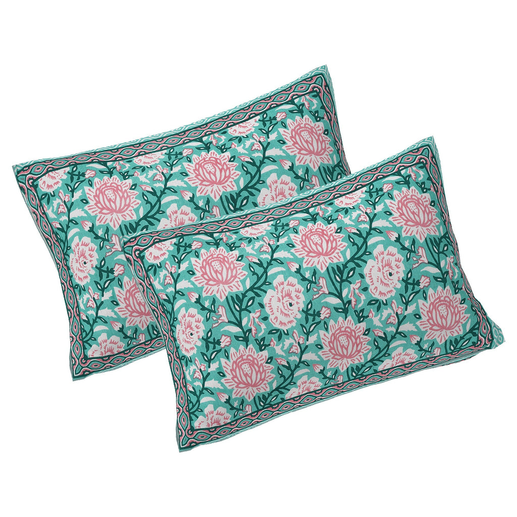 Rudra Bazaar Sea Green 210 TC Cotton Double King Bedsheet With 2 Pillow Covers