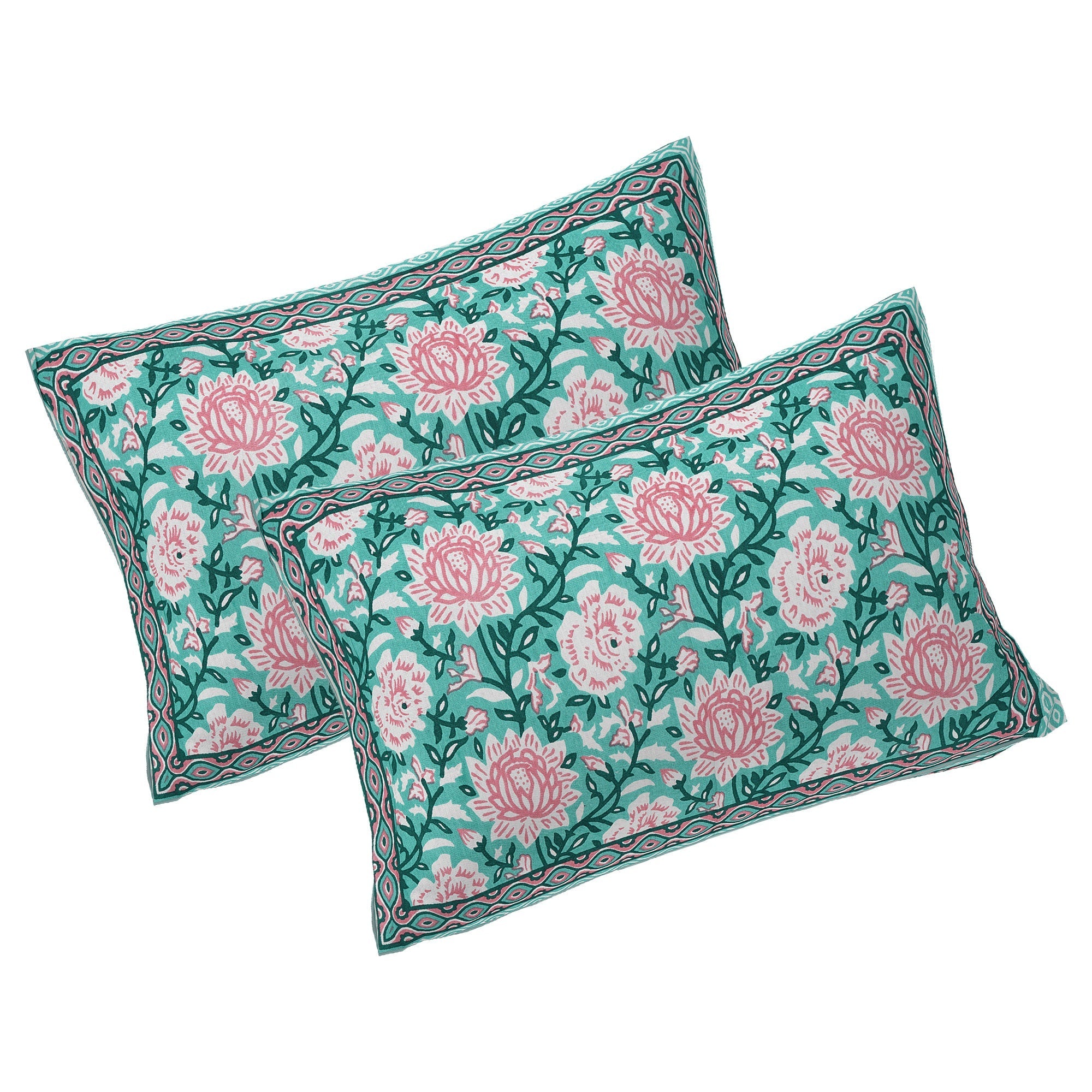 Rudra Bazaar Sea Green 210 TC Cotton Double King Bedsheet With 2 Pillow Covers