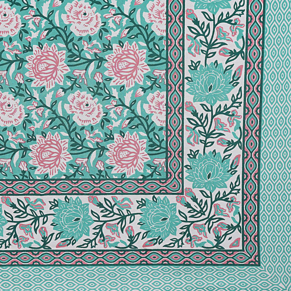 Rudra Bazaar Sea Green 210 TC Cotton Double King Bedsheet With 2 Pillow Covers