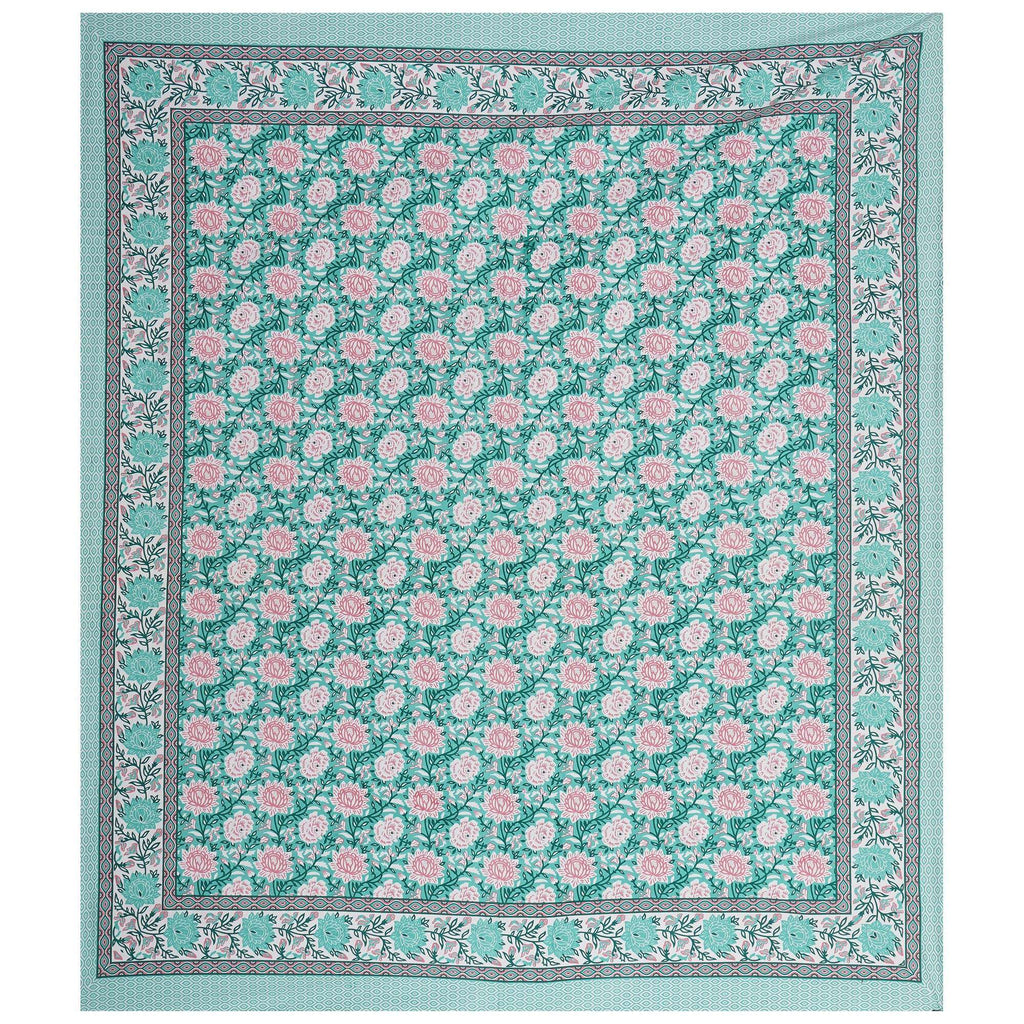 Rudra Bazaar Sea Green 210 TC Cotton Double King Bedsheet With 2 Pillow Covers