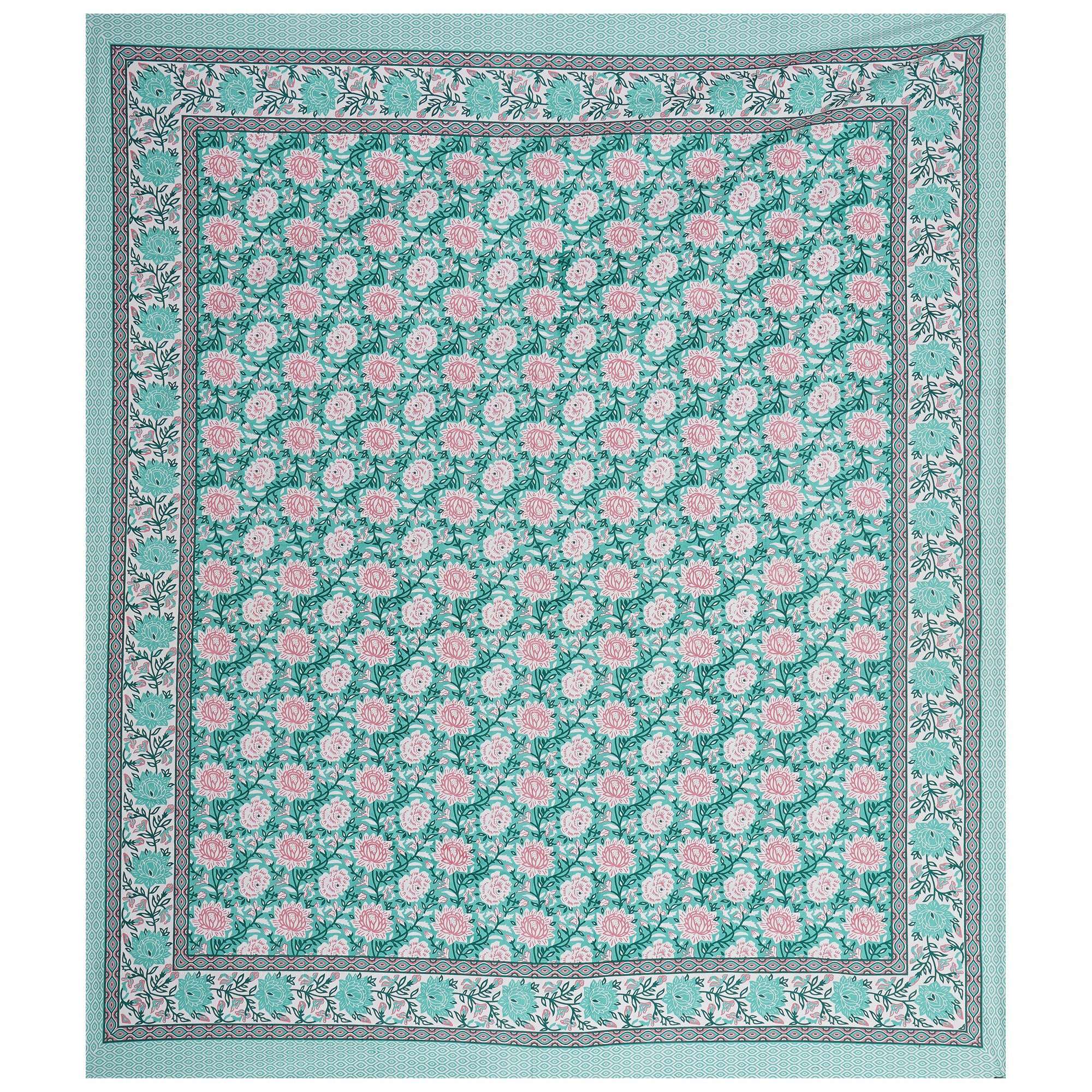 Rudra Bazaar Sea Green 210 TC Cotton Double King Bedsheet With 2 Pillow Covers