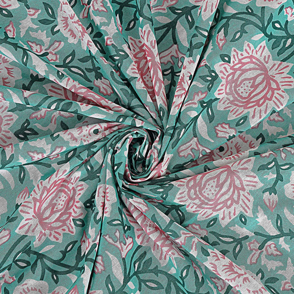 Rudra Bazaar Sea Green 210 TC Cotton Double King Bedsheet With 2 Pillow Covers