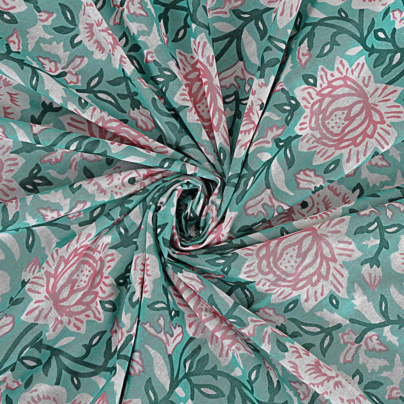 Rudra Bazaar Sea Green 210 TC Cotton Double King Bedsheet With 2 Pillow Covers