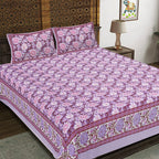 Rudra Bazaar Purple 210 TC Cotton Double King Bedsheet With 2 Pillow Covers