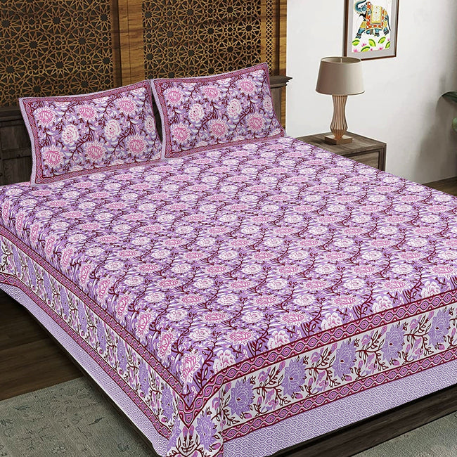 Rudra Bazaar Purple 210 TC Cotton Double King Bedsheet With 2 Pillow Covers Main Image